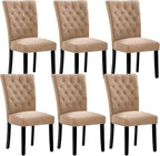 Velvet Dining Kitchen Chair Set of 6, Parsons Upholstered Dining Room Chair, Wood Accent Chair with Nailed Trim, Camel