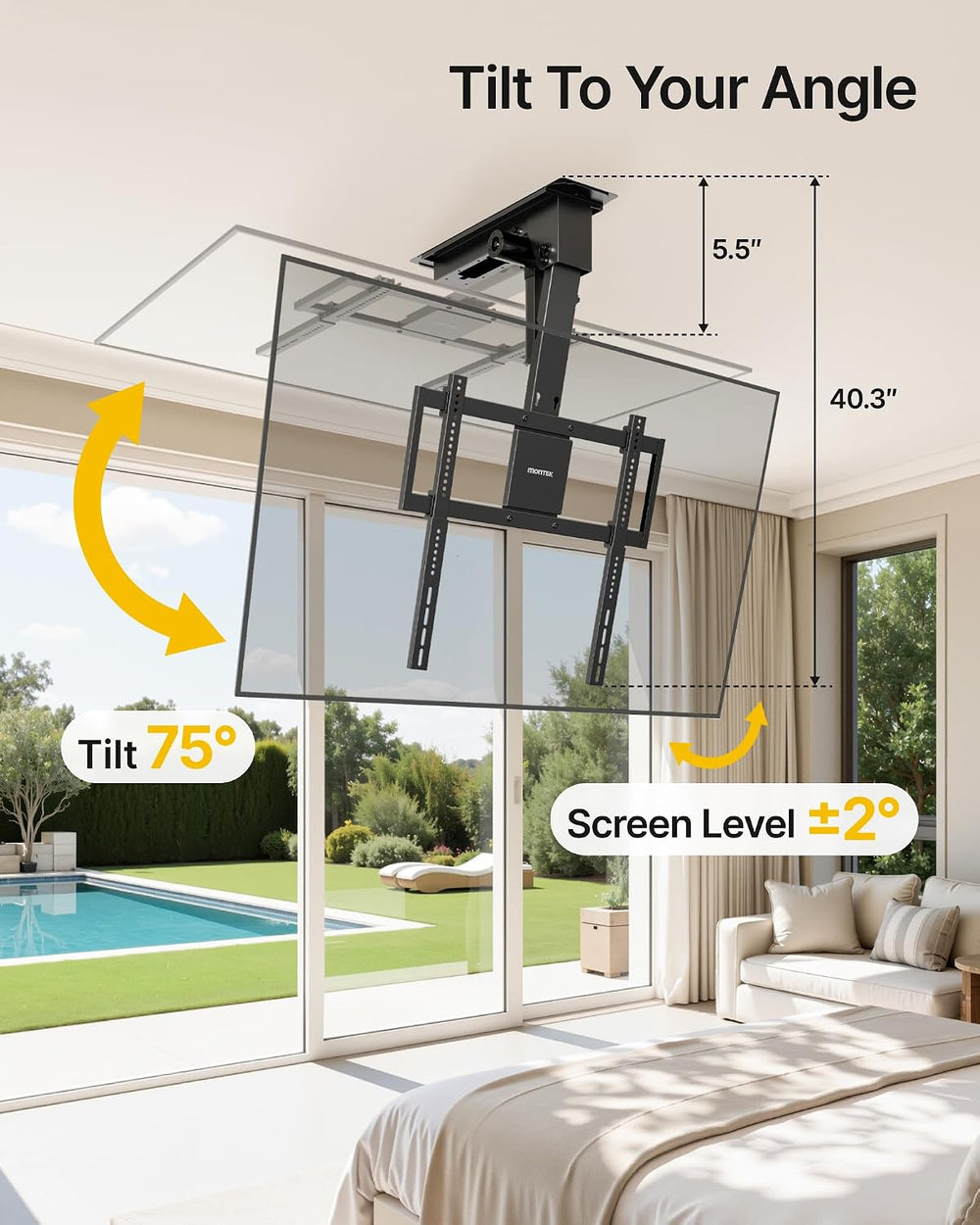 monTEK Motorized Ceiling TV Mount for 32-75 Inch TVs, Holds up to 121 lb | Lo...