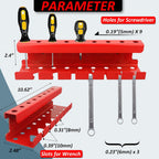 MUTUACTOR Magnetic Wrench Holder Heavy Duty,Anti-scratch Magnetic Mount Screwdriver Holders, 2 Layers Wrench Screw Drivers Holder for Work Bench Toolbox Tool Cart,1PCS,Red,9 Holes and 7 Slots