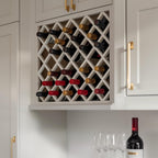 Solid Wood RTA Wine Bottle Rack Wall Cabinet with Lattice Panels - Bottle Holder Storage for Bar, Pantry, or Wine Cellar - Mocha finish Countertop Solution (Origami White, 24”W × 12”D × 30”H)