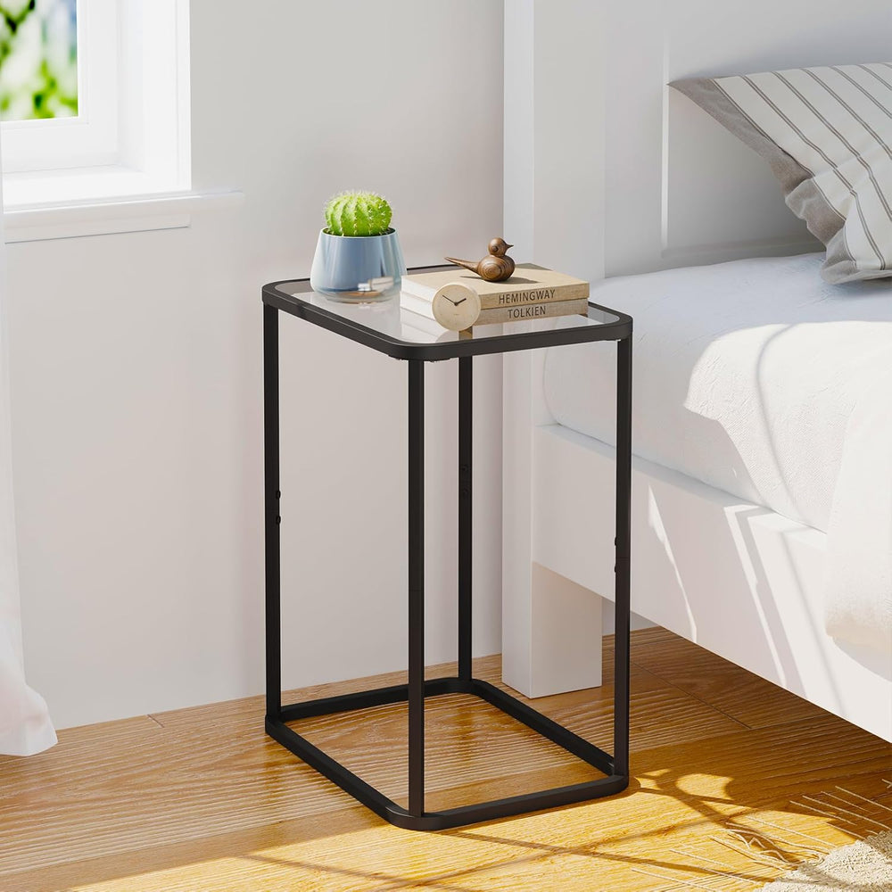 Garden 4 you Glass Side Table, Rectangle End Table with Metal Frame, Modern B...