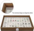 MOOCA 100 Ring Box Jewelry Display Tray, Display Case Accessories Storage Box with Tempered Glass Hinge Lid, Beige Lined Jewelry Tray for Rings, Walnut Color, 14.1W x 10.2D x 2.1H in