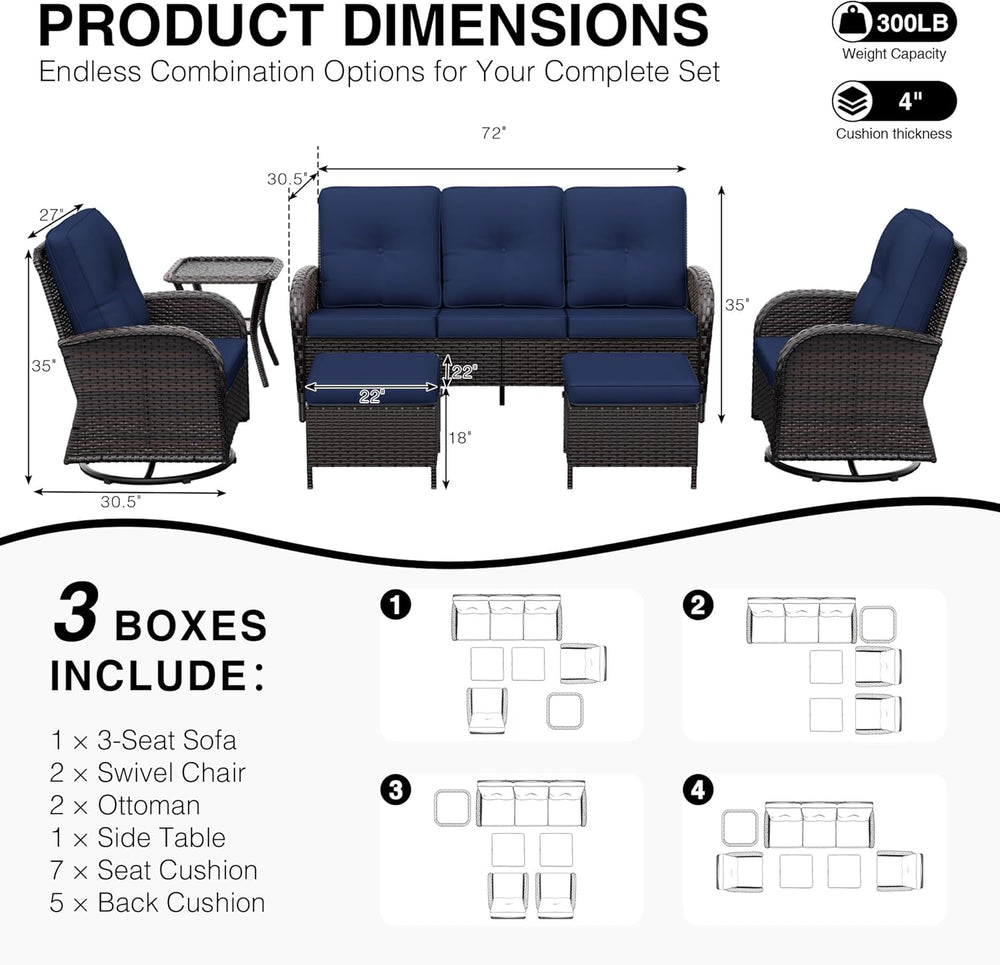 Joyside Wicker Patio Furniture Set, 6 Piece Outdoor Furniture Set with Thicke...