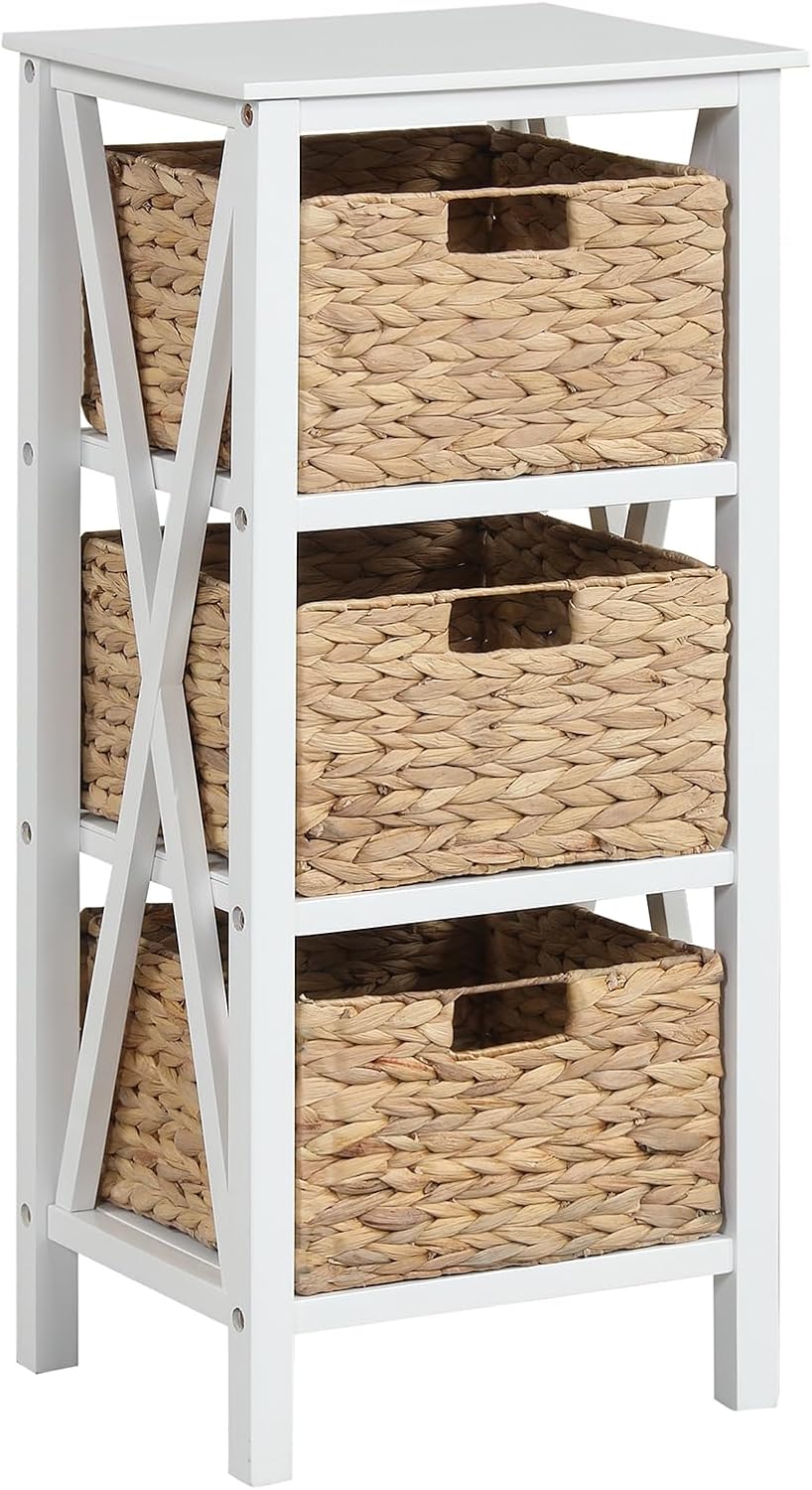 GOFLAME End Table with Wicker Drawers, Sofa Side Table with 3 Baskets, Rubber...