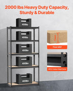 VEVOR Storage Shelves, 2000 lbs, 5 Tier Garage Storage Shelving, 16" D x 36" W x 71.4" H Adjustable Metal Shelves for Garage Shelves Utility Rack Shelf, Ideal for Kitchen, Warehouse, Basement, Black