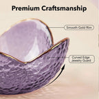Purple Flower Jewelry Dish Glass Ring Holder Dish Jewelry Tray Cute Vanity Organizer Aesthetic Nightstand Bathroom Room Decor Trinket Dish Mothers Day Friendship Christmas Birthday Gifts for Women