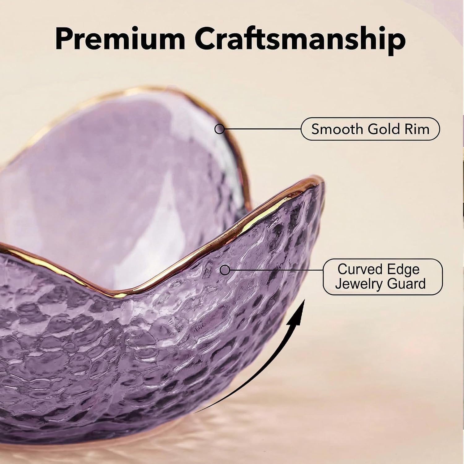 Purple Flower Jewelry Dish Glass Ring Holder Dish Jewelry Tray Cute Vanity Organizer Aesthetic Nightstand Bathroom Room Decor Trinket Dish Mothers Day Friendship Christmas Birthday Gifts for Women