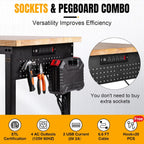 48" L×24”W Adjustable Workbench, 28”-40”Heights Heavy Duty Table 2000 LBS Load Capacity, Work Bench with Power Outlet & Pegboard, Rubber Wood Work Table for Garage, Office, Workshop, Home