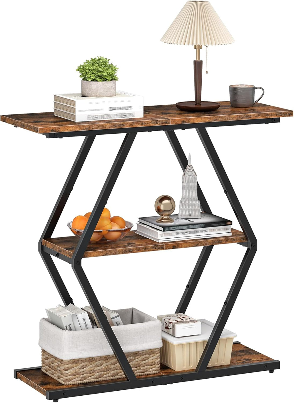 CHOEZON 3-Tier Console Table, Entryway Table, Sofa Table with Open Shelves, D...