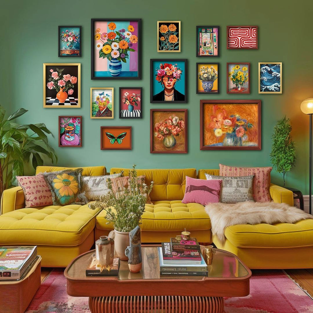 16 PCS Framed Eclectic Wall Art Decor, Mid Century Modern Maximalist Home Gal...