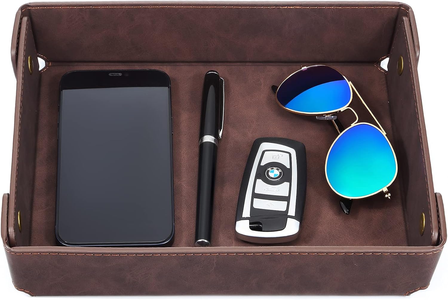 CASIRENA Faux Leather Valet Tray Organizer for Men - Catch-All Tray for Entryway Table Key, Wallet, Watch, Coin Change, Phone, Dresser EDC Dump Jewelry, Bedside Nightstand Desk-top Catchall
