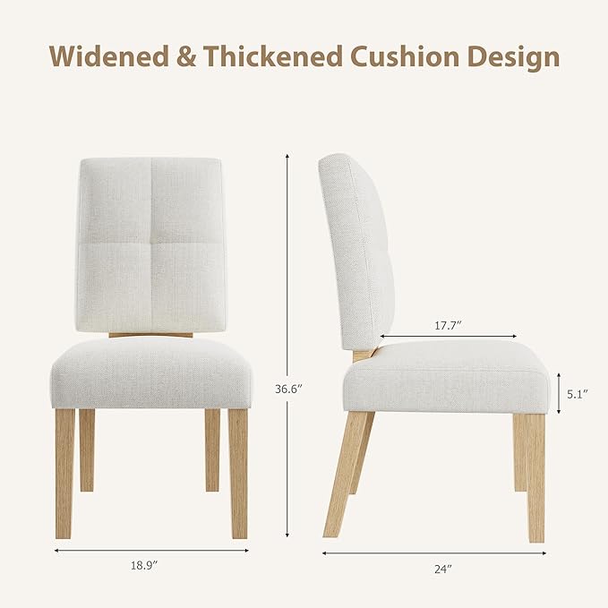 Wooden Dining Chairs Set of 2, Dining Room Chairs with Wood Legs, Cloud-Like Cushion & Reinforcement Structure Design for Kitchen/Living Room/Restaurant, Easy Assembly