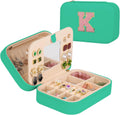 TopPerfekt Travel Jewelry Case, Jewelry Box with Mirror, Jewelry Organizer Bridal Shower Gifts to Her, Earring Storage Travel Case, Trendy Gift for Women and Girls, Girlfriend-Letter K, Green