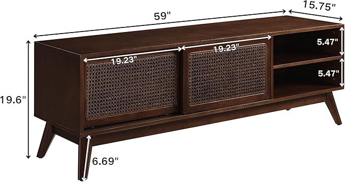 LKTART Boho Mid Century TV Stand,59" Rattan Entertainment Center,Media C...