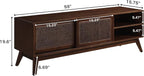 LKTART Boho Mid Century TV Stand,59" Rattan Entertainment Center,Media Console with Solid Wood Legs,Adjustable Feet & Divided Storage,TV Cabinet for 65 Inch TV,Dark Walnut