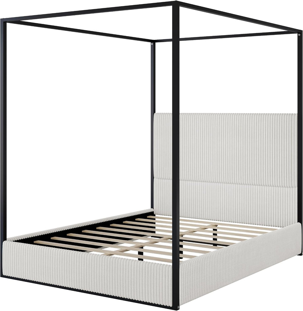 GDFStudio Modern Queen Size Luxury Metal Canopy Bed with 49.5" Velvet Up...
