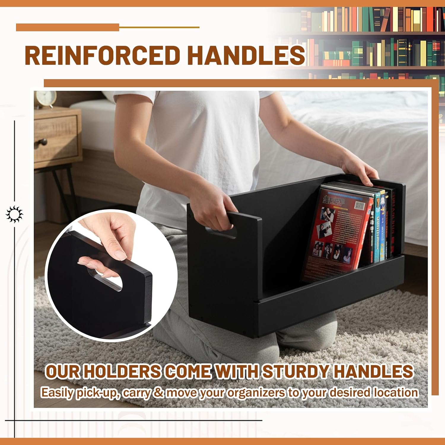 CroBlissful 2 Set Wooden DVD and CD Storage Box Cassette Tape Display Stand Holder Rack with Carrying Handle, Organizer Shelf for Movie Cases, Each Can Store up to 36 CDs and 26 DVDs (Black)