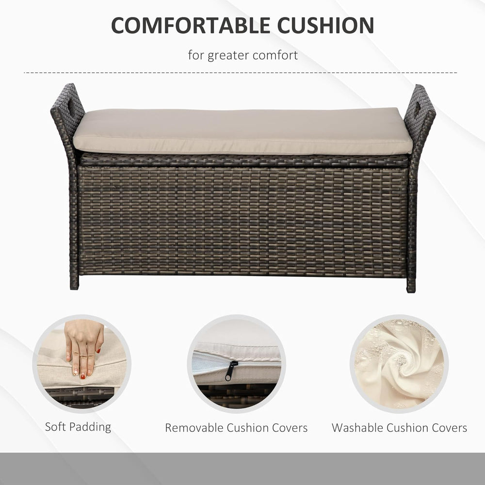 27 Gallon Patio Wicker Storage Bench, Outdoor PE Rattan Patio Furniture, 2 in...