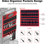 JUNNUJ Garage Large Power Tool Organizer Cart with 20A Charing Station, Heavy Duty Drill and Tools Battery Holder Storage Rack, Floor Standing Rolling Tool Cart on Wheels, Red