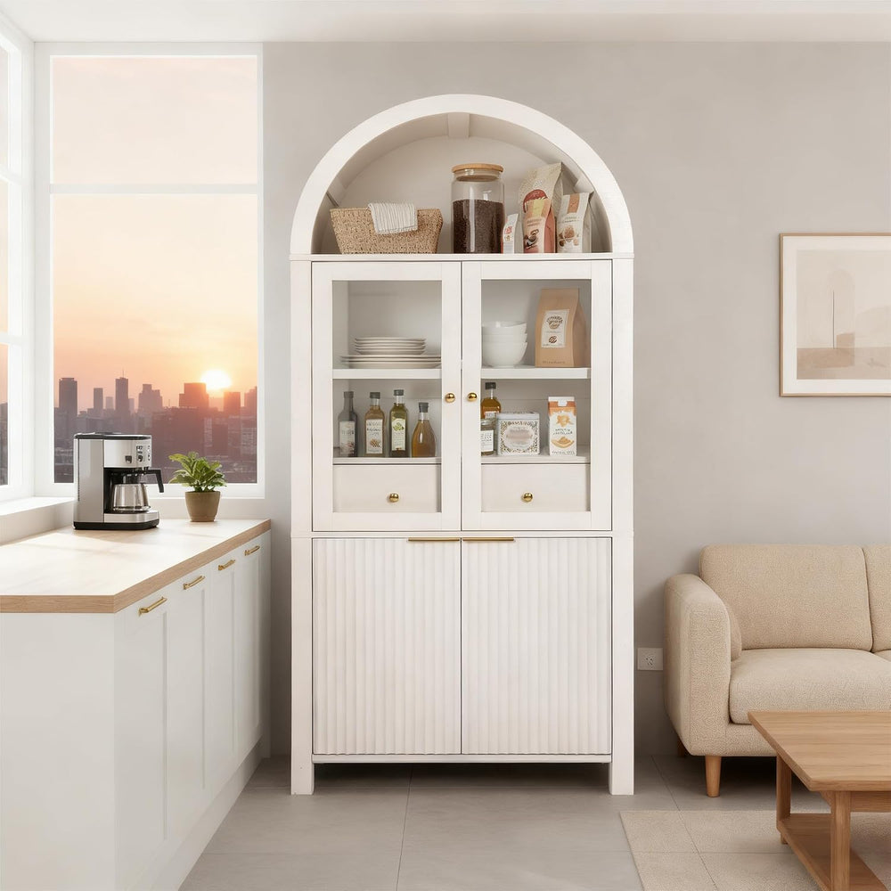 71" Tall Arched Cabinet, Modern Farmhouse Kitchen Storage Cabinet with A...