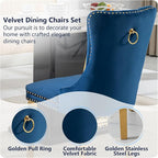 Blue Velvet Dining Chairs Set of 4, Dining Room Chairs Set of 4, Tufted Upholstered Dining Room Chair, Back Ring Pull Trim, Golden Stainless Steel Legs, Blue