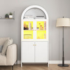 69" LED Tall Arched Kitchen Pantry Cabinet, Wood Kitchen Storage Hutch with 2 Large Drawers and Adjustable Shelves, Glass Dome Cupboard for Dining Room, Bathroom，Livingroom