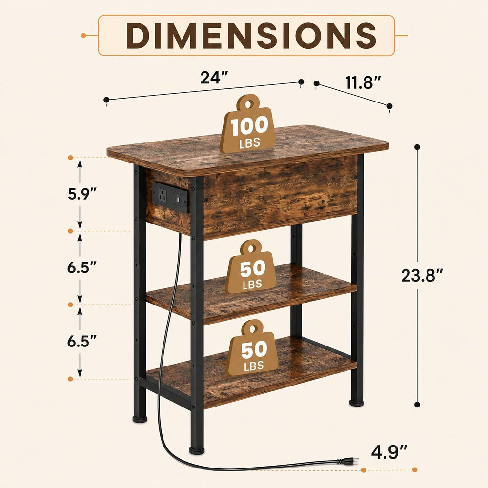 GRUSIGN End Table with Charging Station, Flip Top Side Table with USB Ports a...