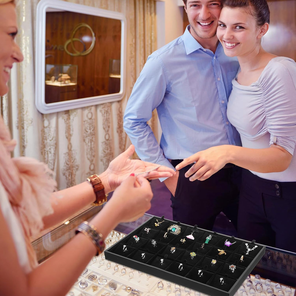 Velvet Jewelry Tray for Drawers Black Jewelrys Display Tray Stackable Jewelry Organizer Trays for Necklace Bracelet Ring Watch