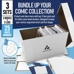 Bundle Set Premium Short Comic Book Storage Box Organizer with Lid | Thick Cardboard Comic Storage Box For Collectibles Fits 150-175 Current/Silver Age, Heavy Duty & Stackable.