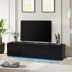 HOMMPA Floating TV Stand with LED Lights for TVs up to 65 Inch, Wall Mounted Entertainment Center with Storage, Modern High Glossy Media Console for Living Room, Bedroom, Black