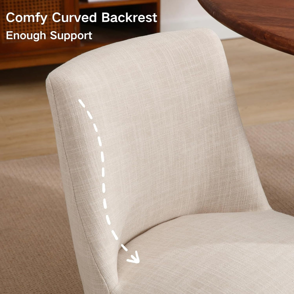 Linen Dining Chairs Set of 2, Upholstered Dining Room Chair with Black Wood L...