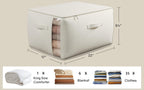 Large Canvas Clothes Storage Bags with Thick Handles and Clear Window, Foldable Cotton Linen Underbed Closet Organizer for Clothing, Blankets and Bedding, 60L, 6 Pack, Beige