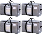 TAILI Extra Large Moving Bags, 4 Pack Silver Heavy Duty Totes for Storage with Visible Window, Wrap Around Handles, Space Saving Storage Bags for Moving Supplies, Alternative to Moving Boxes