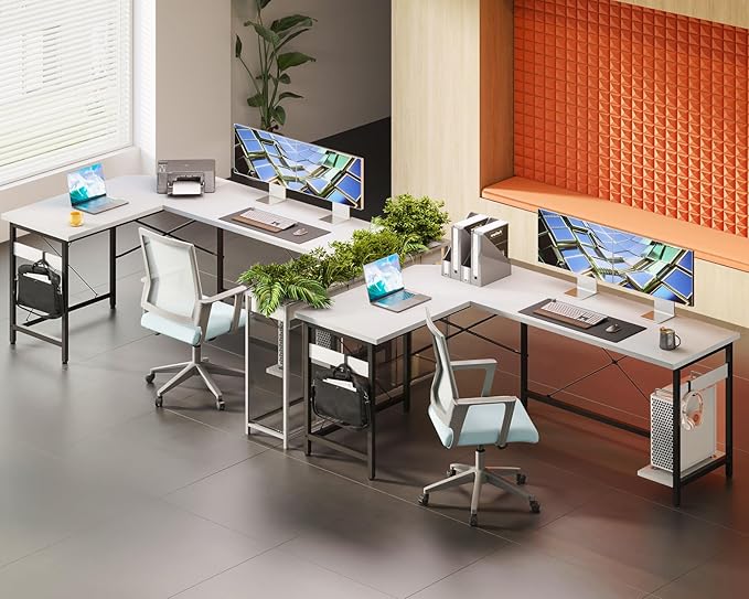 Coleshome 66" L Shaped Gaming Desk, L Shaped Desk, Computer Desk, Gaming Desk, Writing Desk, Home Office Desk, White