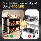 NorthSky Select Dual-Handle Utility Service Cart, 3 Shelves, 440 lb. Capacity -Black Plastic Shelves, Lockable Swivel Casters - Suitable for Hospital, Lab, Hotel, Office Transport & Organizing