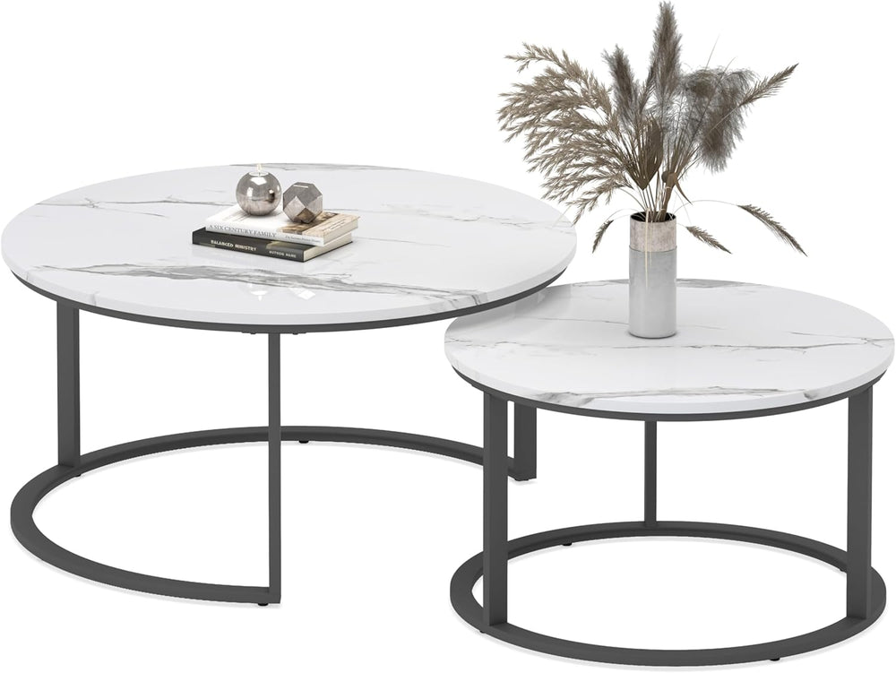 WiberWi Round Coffee Table Nesting Tables Set of 2, Large: Ø 34.0", Smal...