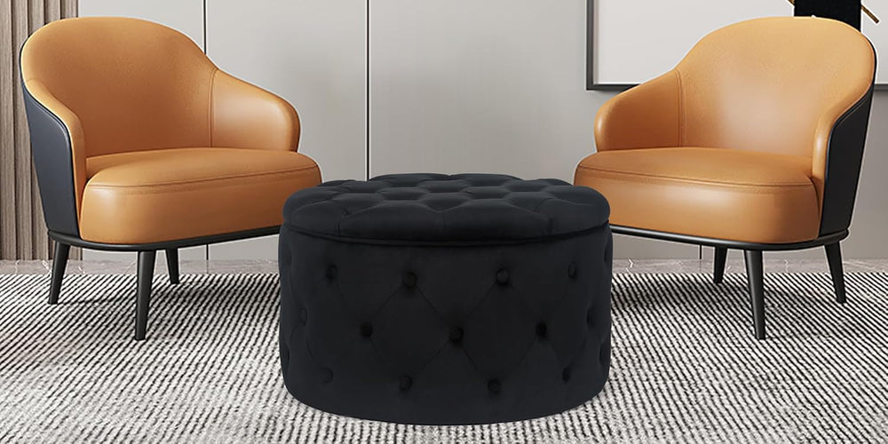Joveco Round Storage Ottoman, Button Tufted Upholstered Ottoman with Removabl...