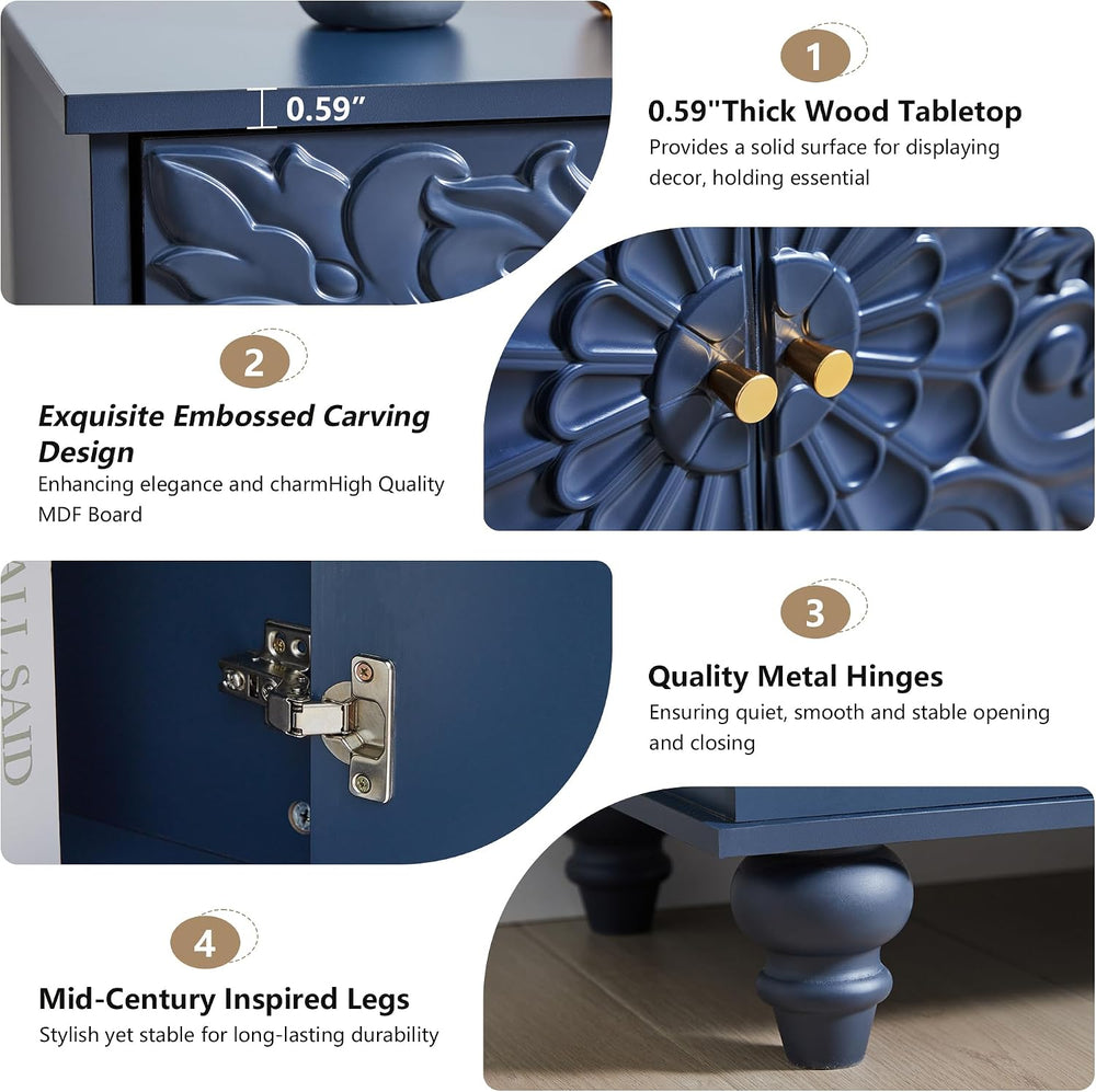 weselon Accent Cabinet with 2 Doors, Luxury Carving Board Storage Sideboard w...