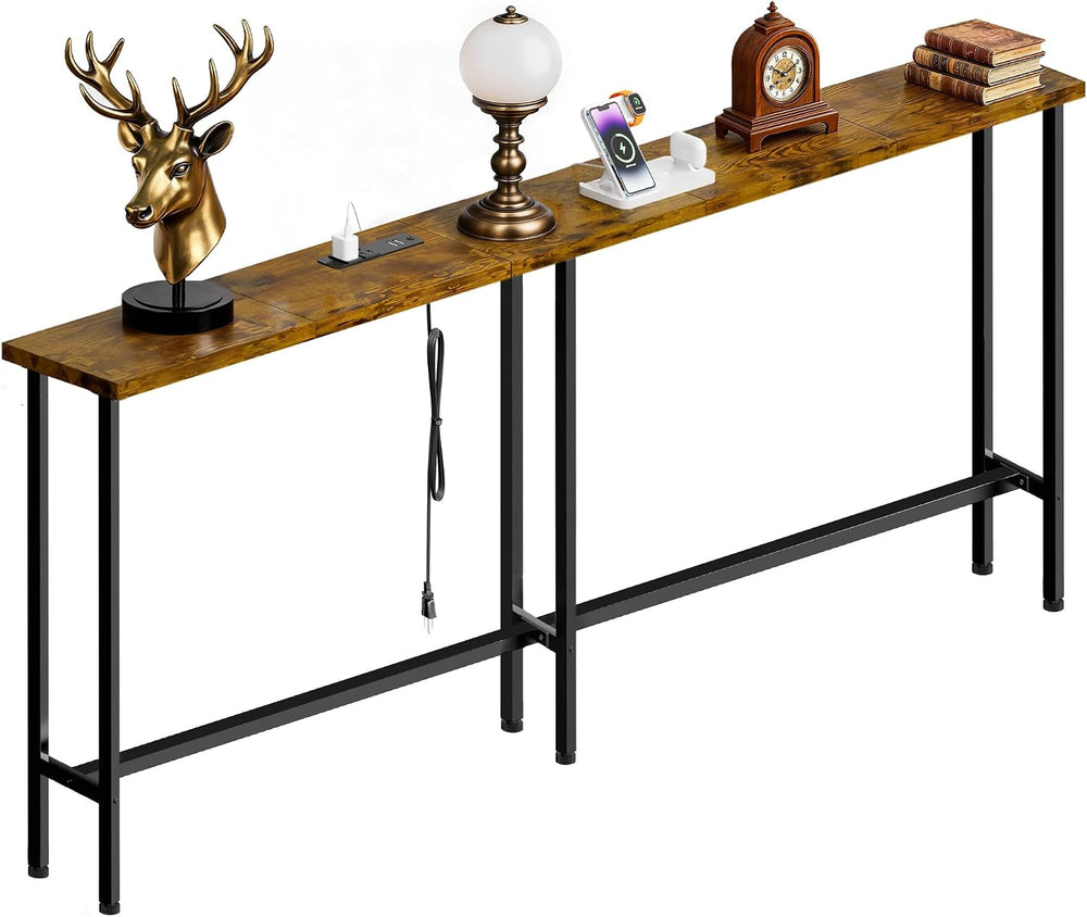 GRLEAF 78 Inch Narrow Sofa Table with Power Outlet, Extra Long Console Table ...