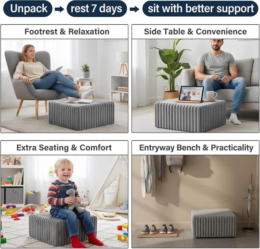 Tiita Square Stuffed Pouf Ottoman, Soft Foot Stool with Solid Foam Block | 21...