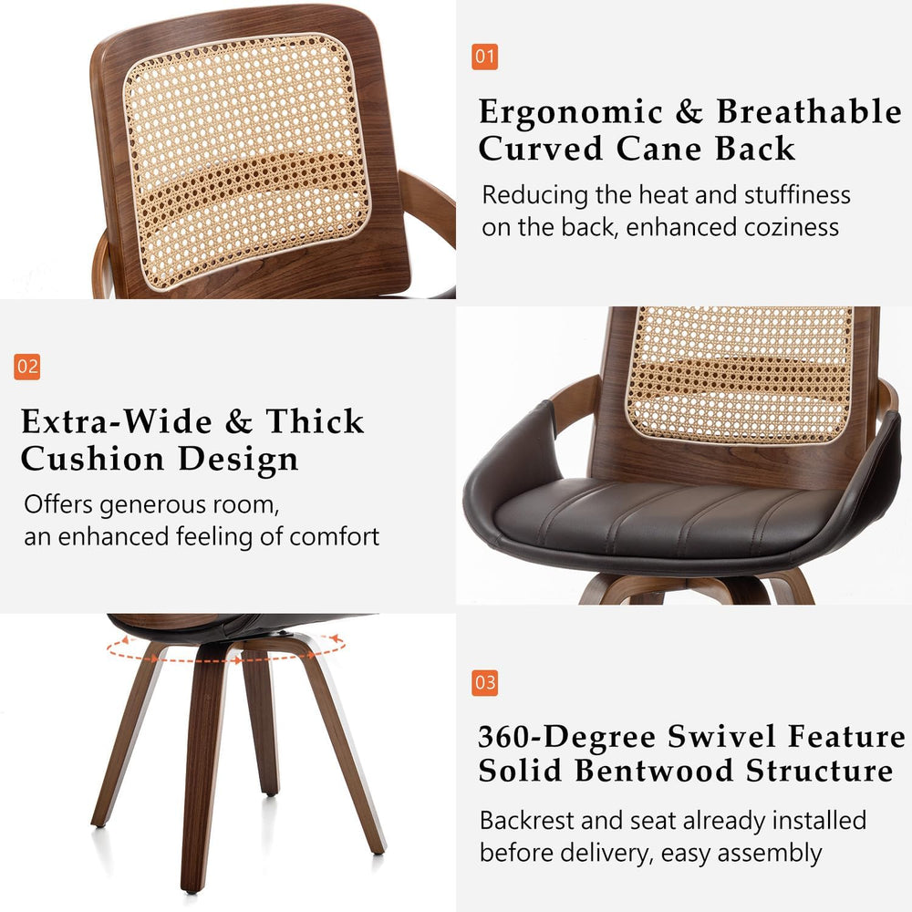 Set of 1 Swivel Rattan Dining Chair - Mid Century Modern Dining Chair with Be...