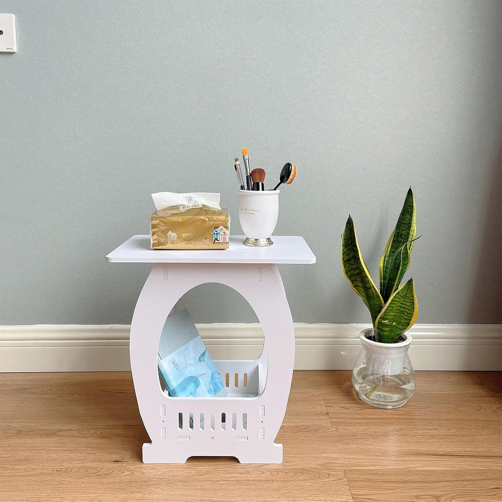 Modern Square Design Small End Table with Rounded Edges Space Efficient for S...