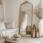 G-LEAF Vintage Baroque Full Length Floor Mirror 22"X65", Victorian Antique Mirror with Brush Gold Ornate Metal Frame for Fireplace Entryway Living Room Hallway Bathroom