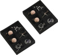 Frebeauty Small Jewelry Tray Set,Stackable Velvet Jewelry Organizer Tray,Mini Jewelry Drawer Organizer,Drawer Inserts,4.92 x 3.74 x 0.9 Inches,6 Grid Earring Organizer for Women(Set 2,Black)