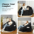 Giant Bean Bag Chair for Adults and Kids, Oversized BeanBag Couch Filler with Memory Foam, Faux Fur Shell-Shaped Boneless Chair for Reading, Stuffed Big Accent Sofa Living Room, Black
