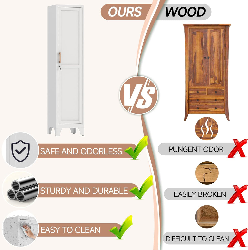 67" Tall Narrow Storage Cabinet Metal Bathroom Cabinet with Lockable and...