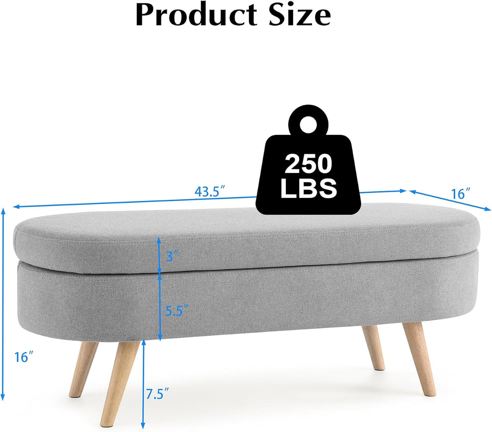 Storage Bench, 43" Storage Ottoman Bench for Bedroom, Upholstered Entryw...