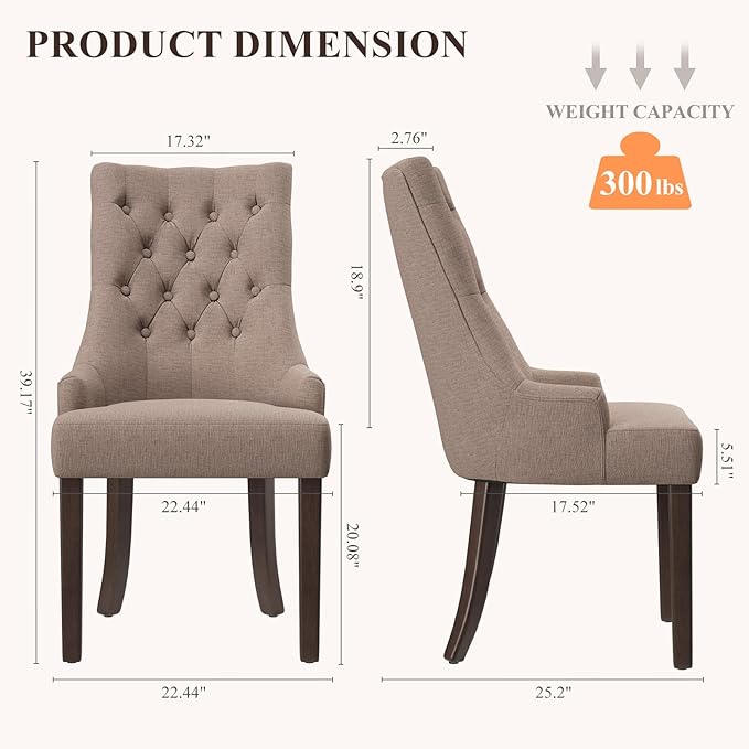 COLAMY Wingback Upholstered Dining Chairs Set of 2, Fabric Side Dining Room Chairs with Tufted Button, Living Room Chairs for Home Kitchen Resturant- Taupe