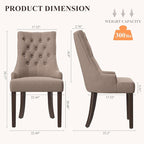 COLAMY Wingback Upholstered Dining Chairs Set of 2, Fabric Side Dining Room Chairs with Tufted Button, Living Room Chairs for Home Kitchen Resturant- Taupe