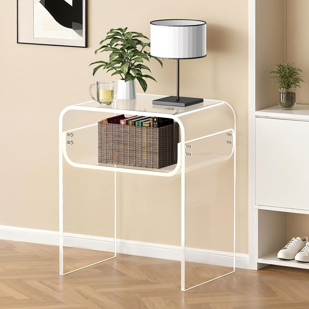 VEVOR Acrylic Side Table, 2-Tier Clear End Table with Storage Shelf, Modern T...